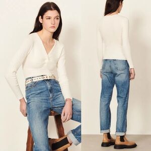 Sandro Knit Sweater With Twisted Neckline Beige Size 3 US Size 8